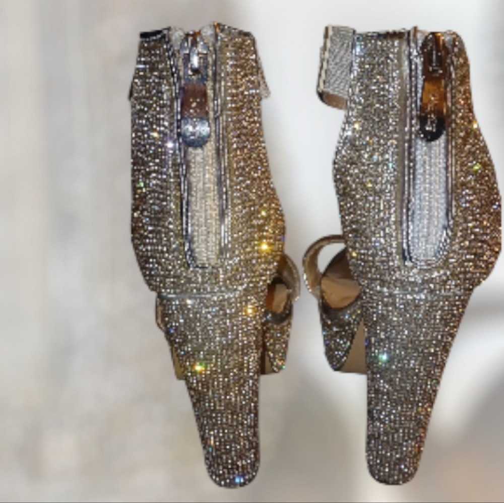 X2 Rhinestone Glittering Silver Platform Heels Size 7 NWOT - Picture 5 of 8